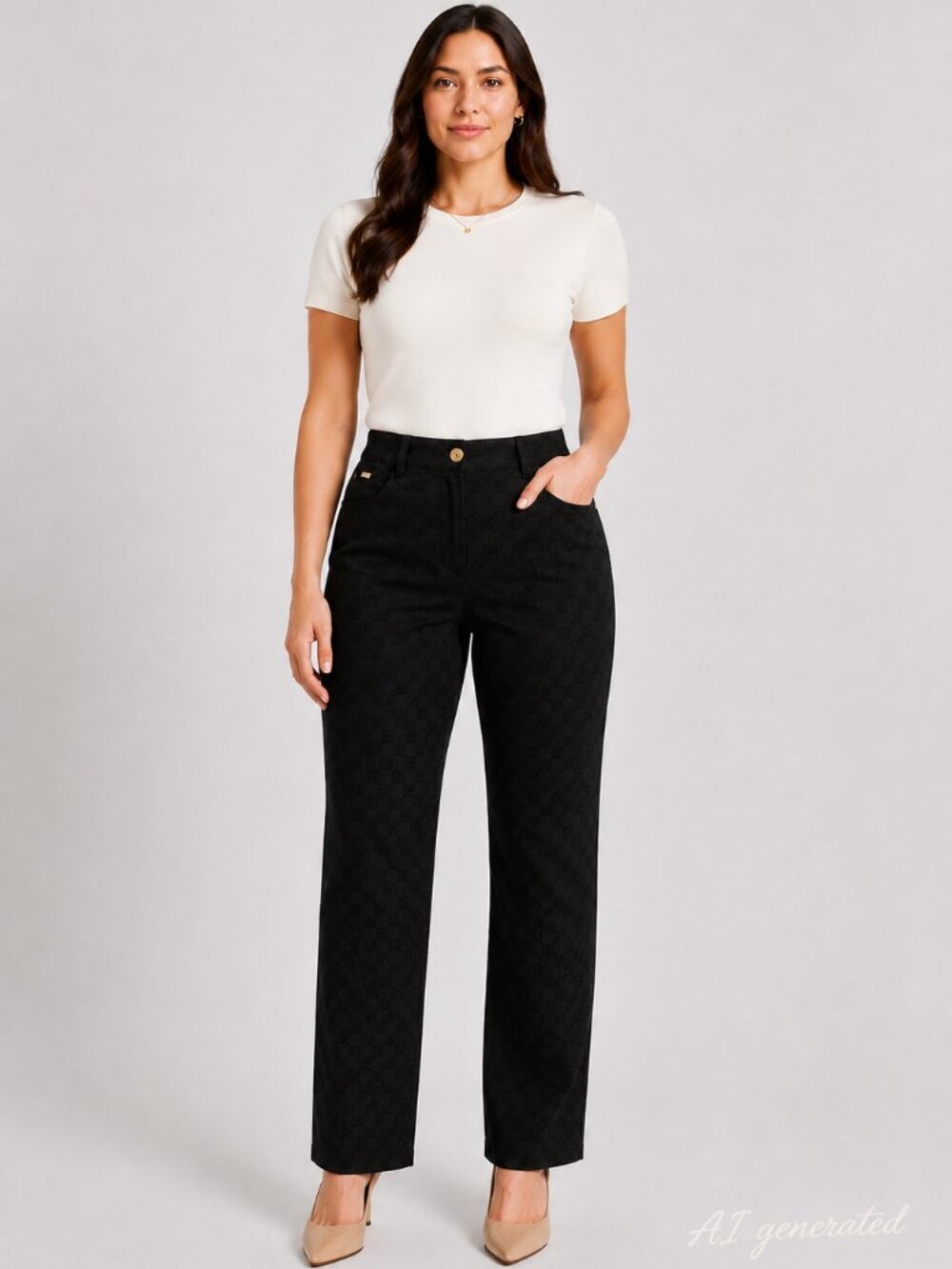 NWT St. John Sport Essentials Black Tonal Jacquard Classic Straight Leg Pants 10